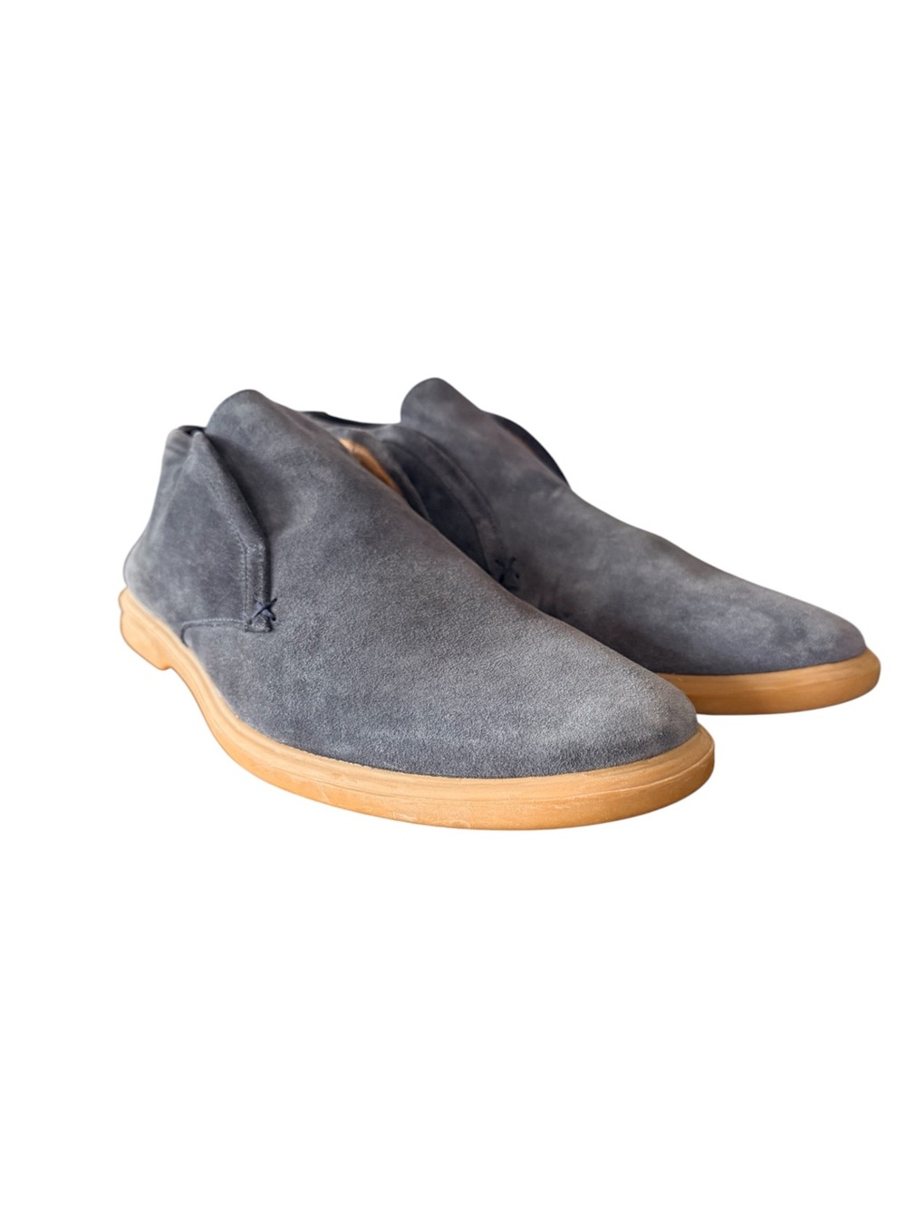 Peter Millar Excursionist Grey Avio Blue Suede Chukka Boots with Tan Sole